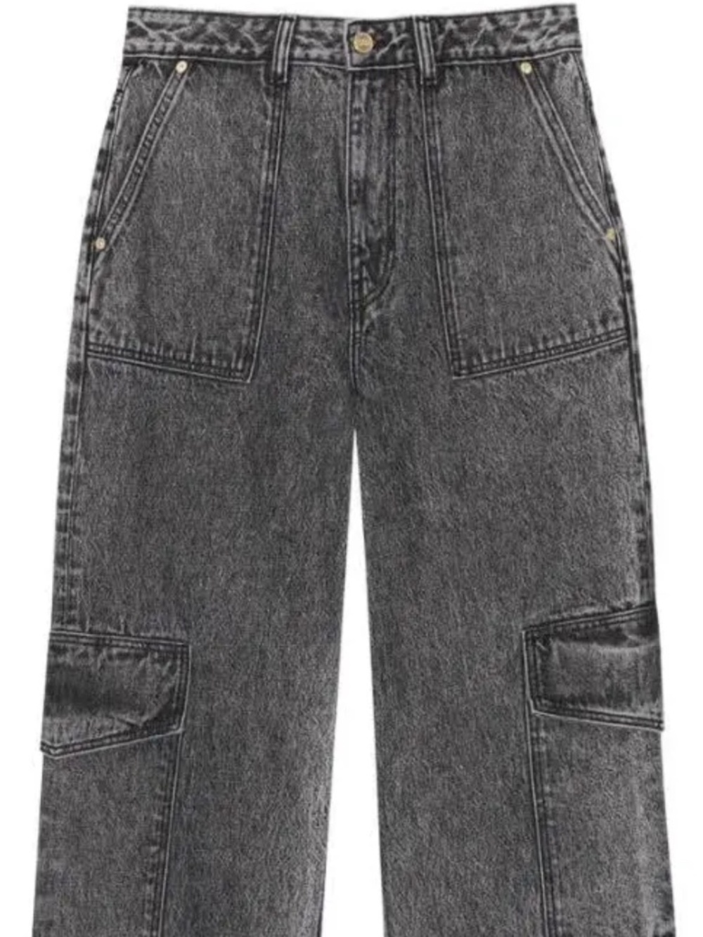 GANNI Black Snow Washed Denim Angi Jeans Wide Leg Cargo Style Size 29